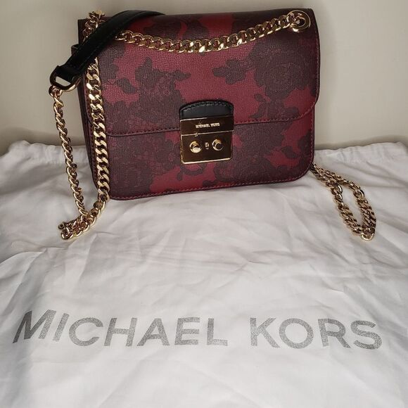 MK Burgundy Leather Lace Purse - Picture 2 of 12
